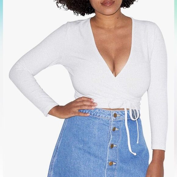 American Apparel Women’s Large White Julliard Long Sleeve Ballet Wrap Top NWT - Picture 1 of 8